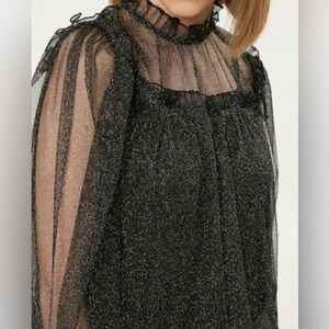 All Saints Perri tulle sheet metallic overlay blouse